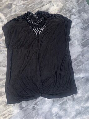 torrid Black Crochet Yoke Cap Sleeve Blouse